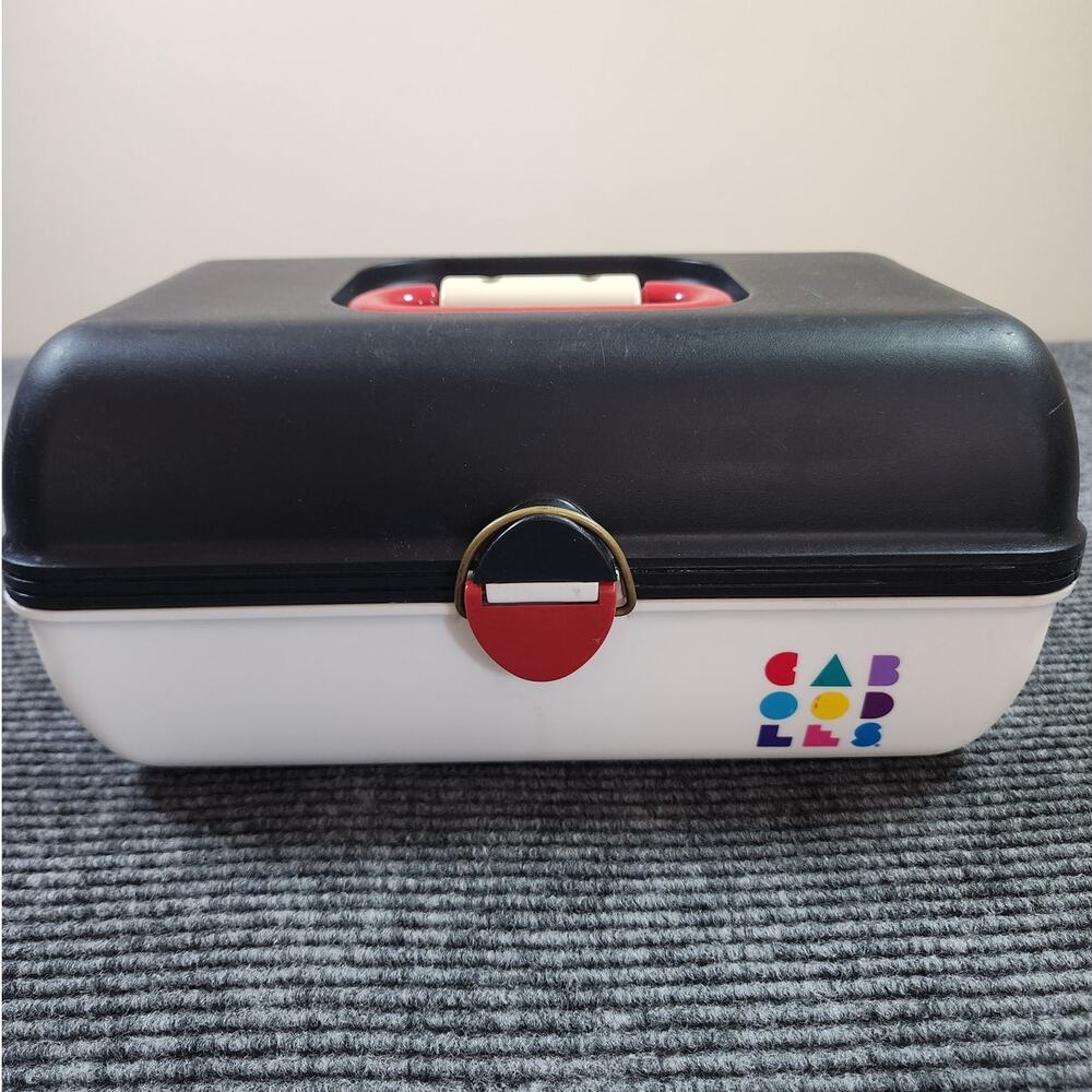 Vintage 90s Caboodles Make-Up Organizer Case 3 Tier Black White Pink Retro